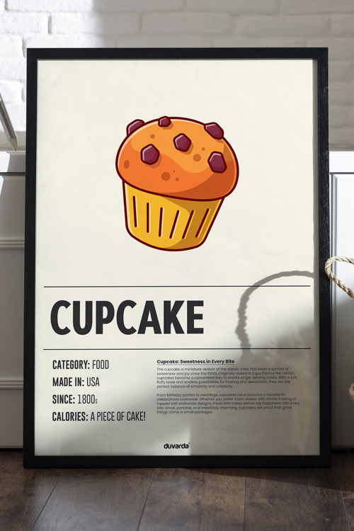 Cupcake Ahşap Çerçeveli Poster, Dekoratif Mutfak Duvar Tablosu