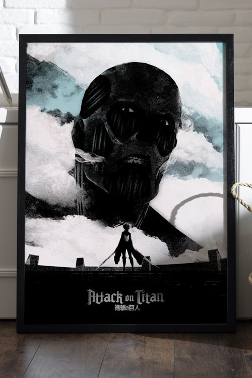 Attack On Titan Siyah Ahşap Çerçeveli Poster, Anime Duvar Tablosu