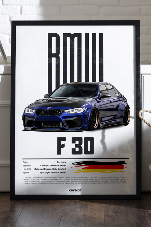 Bmw F30 Siyah Ahşap Çerçeveli Poster, Dekoratif Araba Duvar Tablosu