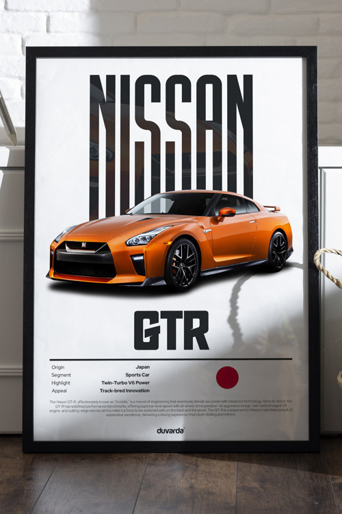 Nissan Gtr Araba Siyah Ahşap Çerçeveli Poster, Dekoratif Duvar Tablosu