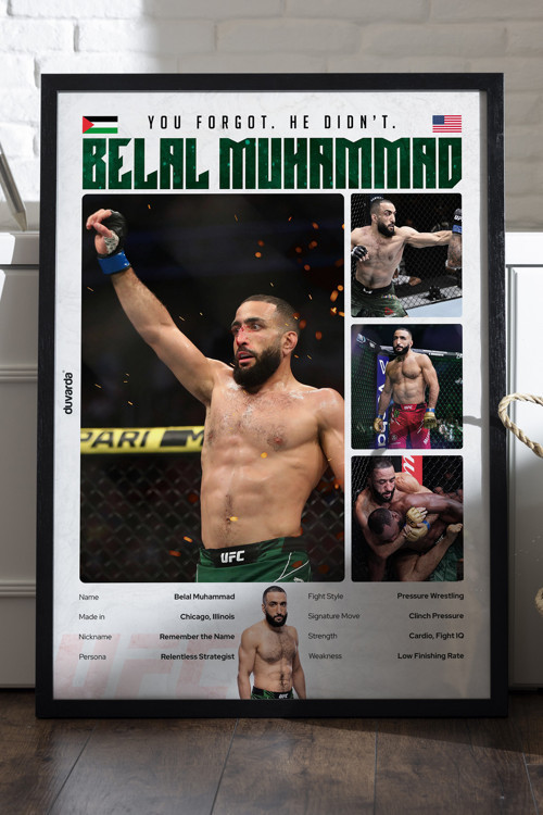 Belal Muhammad Ufc Siyah Ahşap Çerçeveli Poster, Dekoratif Dövüş Duvar Tablosu