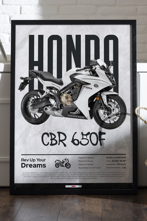 Honda Cbr 650F Siyah Ahşap Çerçeveli Poster, Motosiklet Duvar Tablosu