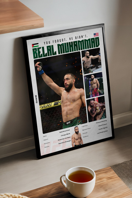 Belal Muhammad Ufc Siyah Ahşap Çerçeveli Poster, Dekoratif Dövüş Duvar Tablosu