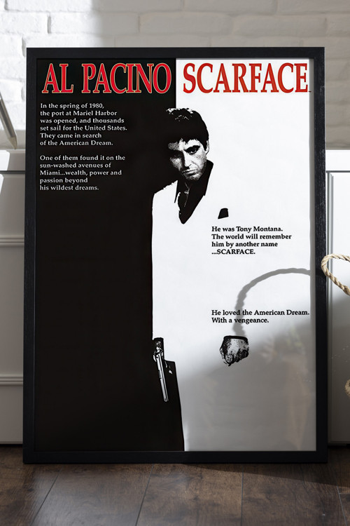 Scarface Siyah Ahşap Çerçeveli Poster, Dekoratif Film Duvar Tablosu