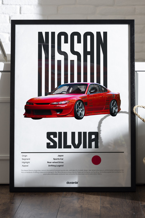 Nissan Silvia Araba Siyah Ahşap Çerçeveli Poster, Dekoratif Duvar Tablosu