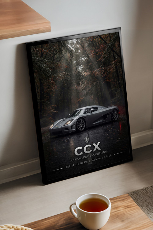 Koenigsegg Ccx Siyah Ahşap Çerçeveli Poster, Dekoratif Araba Duvar Tablosu