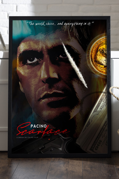 Scarface Siyah Ahşap Çerçeveli Poster, Film Duvar Tablosu