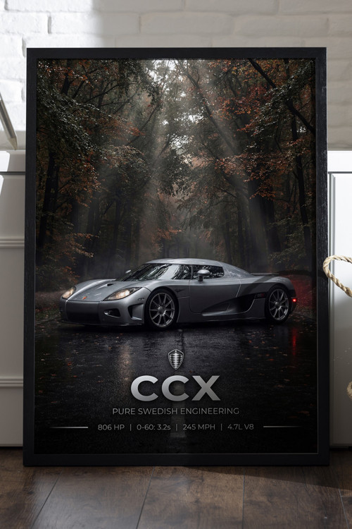 Koenigsegg Ccx Siyah Ahşap Çerçeveli Poster, Dekoratif Araba Duvar Tablosu