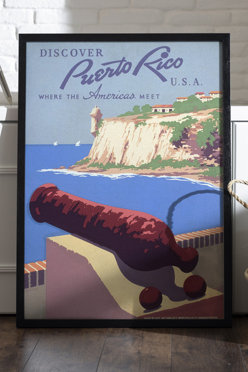 Puerto Rico Siyah Ahşap Çerçeveli Poster, Dekoratif Seyahat Duvar Tablosu