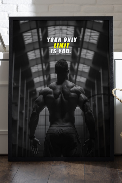 Spor Gym Motivasyon Siyah Ahşap Çerçeveli Poster, Dekoratif Araba Duvar Tablosu