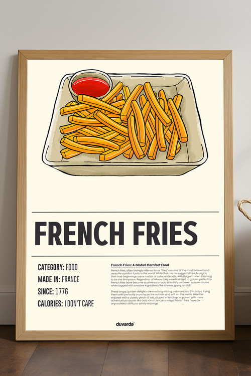 French Fries Ahşap Çerçeveli Poster, Dekoratif Mutfak Duvar Tablosu