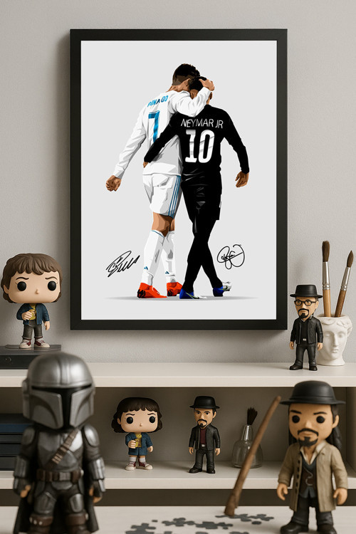 Ronaldo Neyman Siyah Ahşap Çerçeveli Poster, Dekoratif Futbol Duvar Tablosu