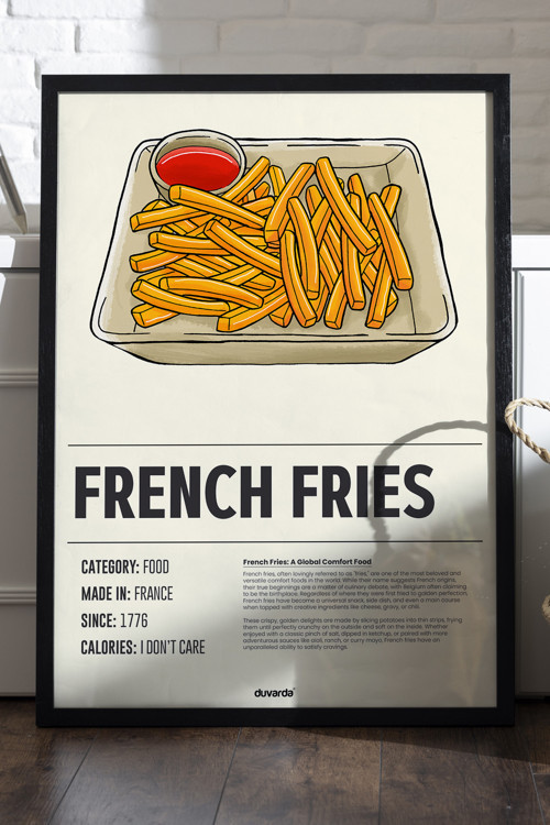 French Fries Ahşap Çerçeveli Poster, Dekoratif Mutfak Duvar Tablosu