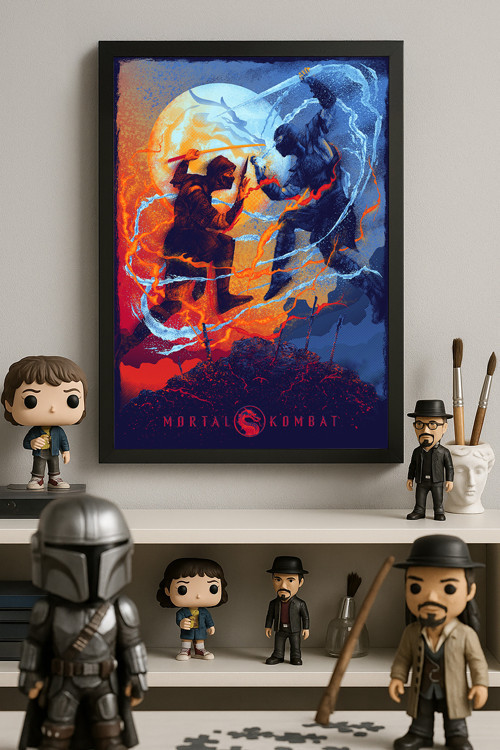Mortal Kombat Siyah Ahşap Çerçeveli Poster, Dekoratif Oyun Duvar Tablosu