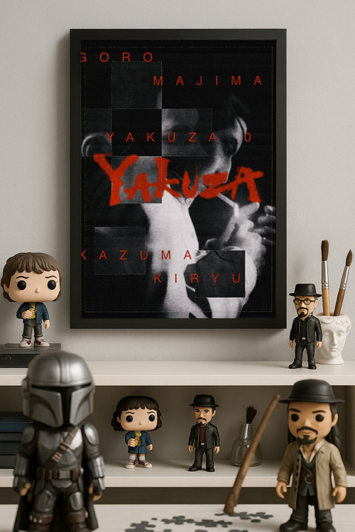 Yakuza Siyah Ahşap Çerçeveli Poster, Dekoratif Oyun Duvar Tablosu