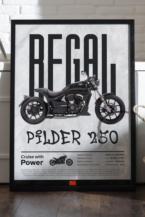 Regal Raptor Pilder 250 Siyah Ahşap Çerçeveli Poster, Dekoratif Motosiklet Duvar Tablosu