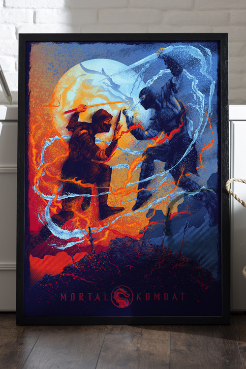 Mortal Kombat Siyah Ahşap Çerçeveli Poster, Dekoratif Oyun Duvar Tablosu