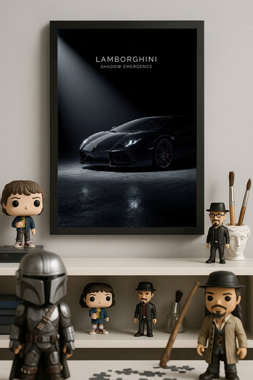 Lamborghini Aventador Siyah Ahşap Çerçeveli Poster, Dekoratif Araba Duvar Tablosu