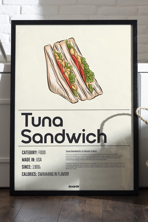 Tuna Sandwich Ahşap Çerçeveli Poster, Dekoratif Mutfak Duvar Tablosu