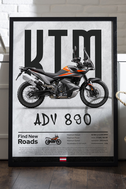 Ktm Adv 890 Siyah Ahşap Çerçeveli Poster, Dekoratif Motosiklet Duvar Tablosu