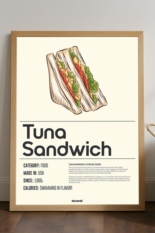 Tuna Sandwich Ahşap Çerçeveli Poster, Dekoratif Mutfak Duvar Tablosu