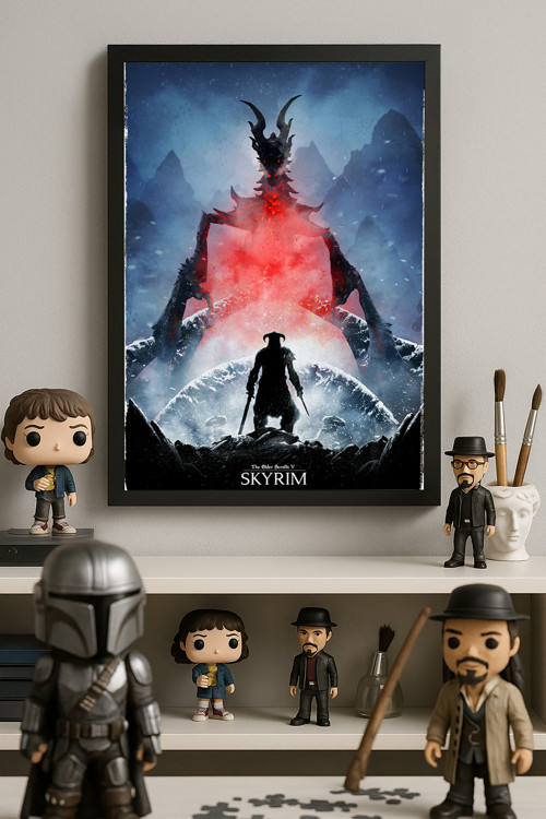 Skyrim Siyah Ahşap Çerçeveli Poster, Dekoratif Oyun Duvar Tablosu