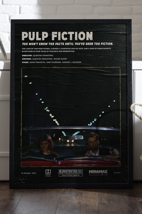 Pulp Fiction Siyah Ahşap Çerçeveli Poster, Dekoratif Film Duvar Tablosu