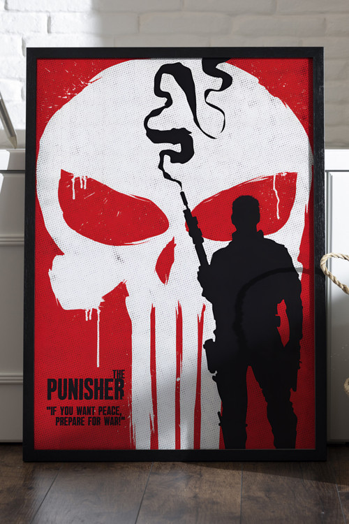 Punisher Siyah Ahşap Çerçeveli Poster, Film Duvar Tablosu