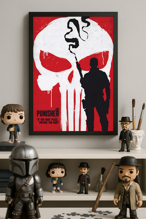 Punisher Siyah Ahşap Çerçeveli Poster, Film Duvar Tablosu