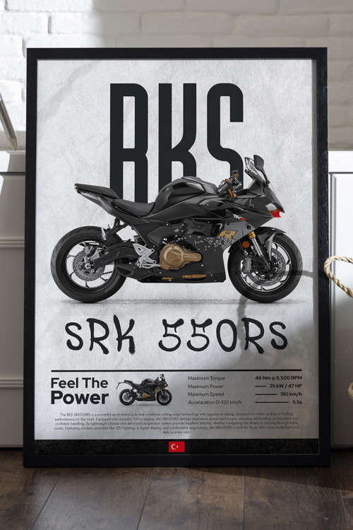 Rks Srk 550Rs Siyah Ahşap Çerçeveli Poster, Dekoratif Motosiklet Duvar Tablosu