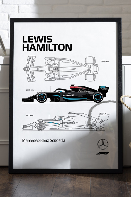 Lewis Hamilton Siyah Ahşap Çerçeveli Poster, Dekoratif Formula 1 Duvar Tablosu