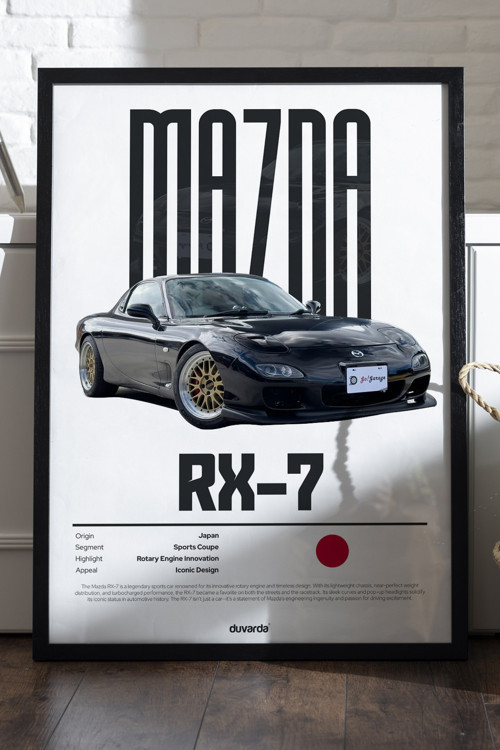 Mazda Rx-7 Araba Siyah Ahşap Çerçeveli Poster, Dekoratif Duvar Tablosu