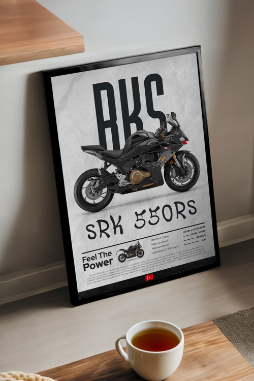 Rks Srk 550Rs Siyah Ahşap Çerçeveli Poster, Dekoratif Motosiklet Duvar Tablosu