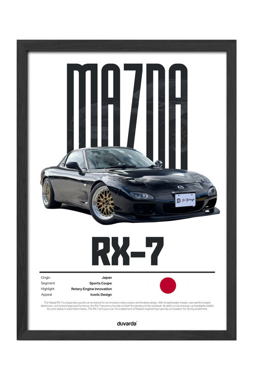 Mazda Rx-7 Araba Siyah Ahşap Çerçeveli Poster, Dekoratif Duvar Tablosu