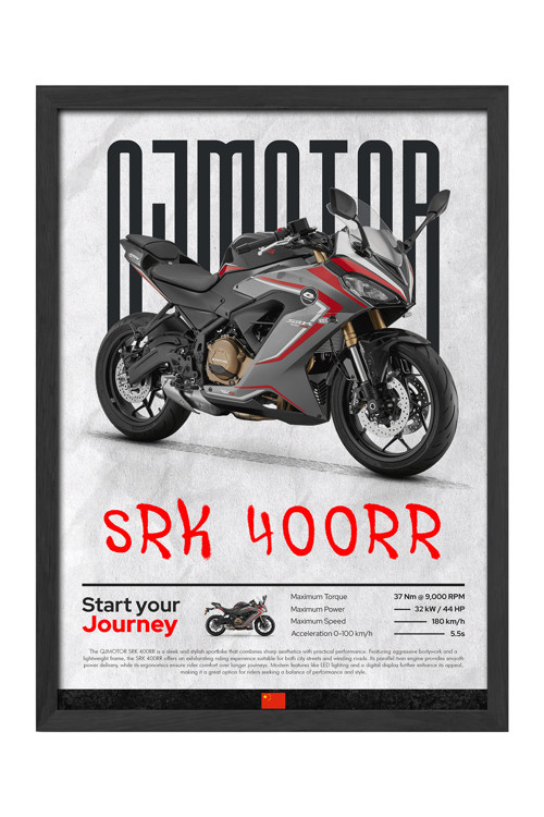 Qj Motor Srk 400Rr Siyah Ahşap Çerçeveli Poster, Dekoratif Motosiklet Duvar Tablosu