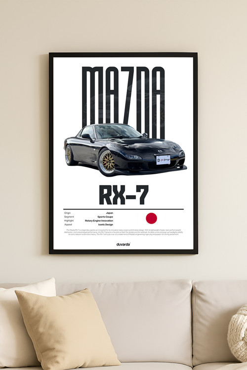 Mazda Rx-7 Araba Siyah Ahşap Çerçeveli Poster, Dekoratif Duvar Tablosu