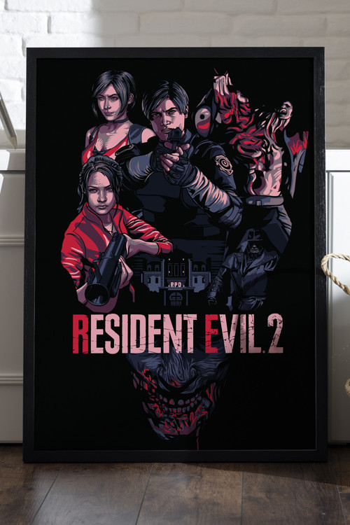 Resident Evil Siyah Ahşap Çerçeveli Poster, Dekoratif Oyun Duvar Tablosu