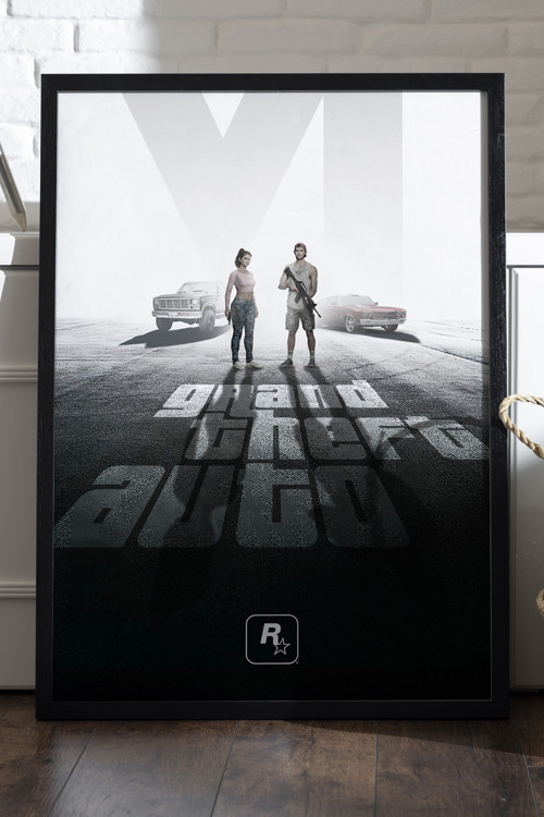 Gta Siyah Ahşap Çerçeveli Poster, Dekoratif Oyun Duvar Tablosu