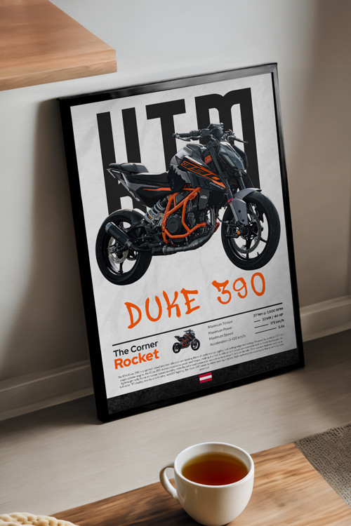 Ktm Duke 390 Siyah Ahşap Çerçeveli Poster, Dekoratif Motosiklet Duvar Tablosu