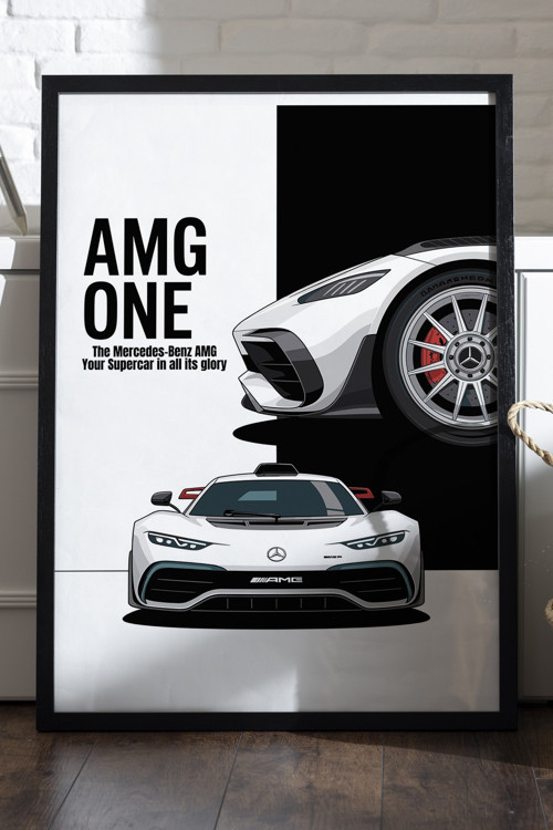 Mercedes Amg One Siyah Ahşap Çerçeveli Poster, Dekoratif Araba Duvar Tablosu