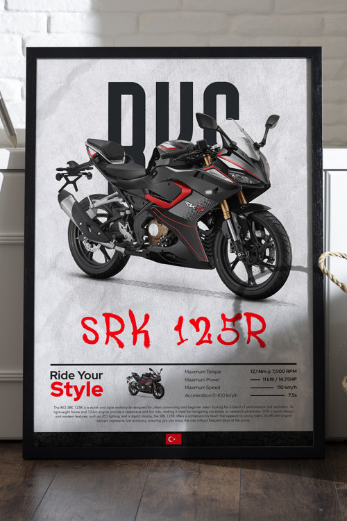 Rks Srk 125R Siyah Ahşap Çerçeveli Poster, Dekoratif Motosiklet Duvar Tablosu