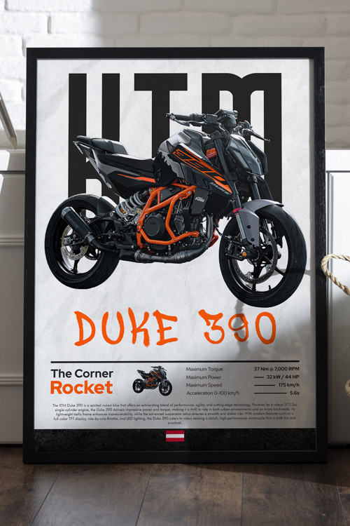 Ktm Duke 390 Siyah Ahşap Çerçeveli Poster, Dekoratif Motosiklet Duvar Tablosu