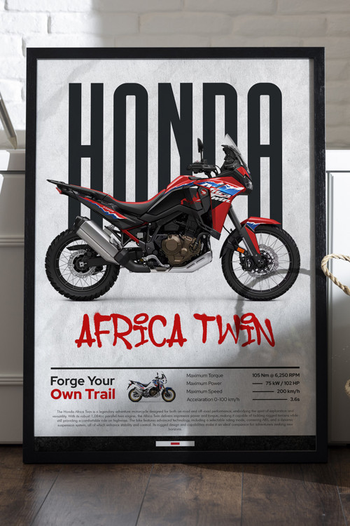 Honda Africa Twin Siyah Ahşap Çerçeveli Poster, Dekoratif Motosiklet Duvar Tablosu