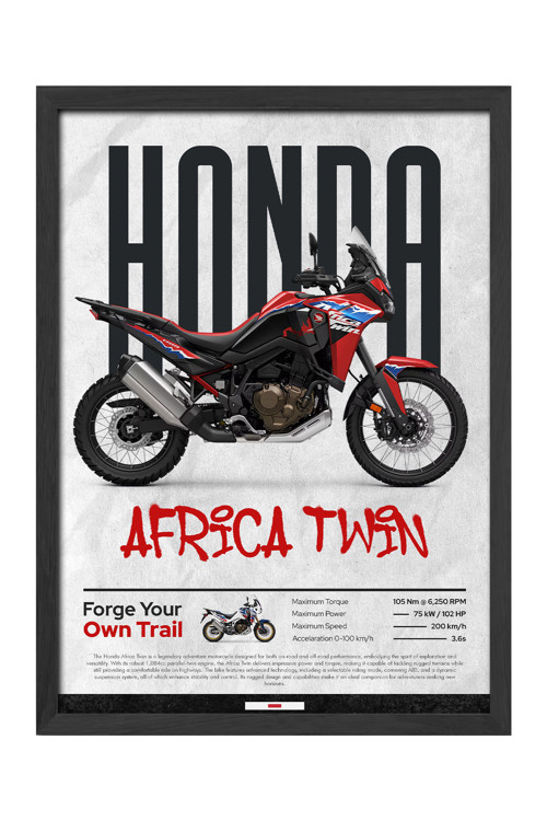 Honda Africa Twin Siyah Ahşap Çerçeveli Poster, Dekoratif Motosiklet Duvar Tablosu