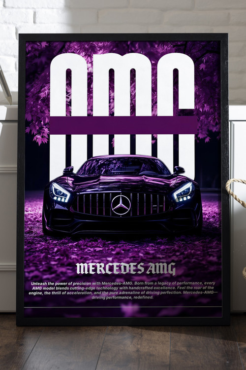 Mercedes Amg Siyah Ahşap Çerçeveli Poster, Dekoratif Araba Duvar Tablosu