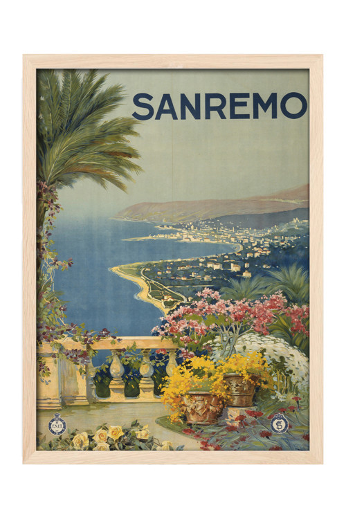 Sanremo Doğal Ahşap Çerçeveli Poster, Dekoratif Seyahat Duvar Tablosu