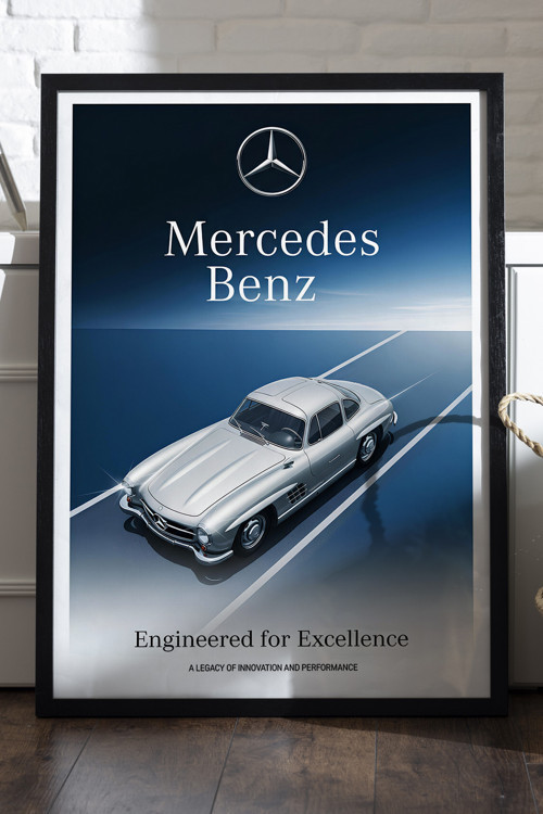 Mercedes Benz Siyah Ahşap Çerçeveli Poster, Dekoratif Araba Duvar Tablosu