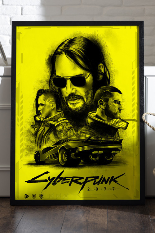 Cyberpunk Siyah Ahşap Çerçeveli Poster, Dekoratif Oyun Duvar Tablosu