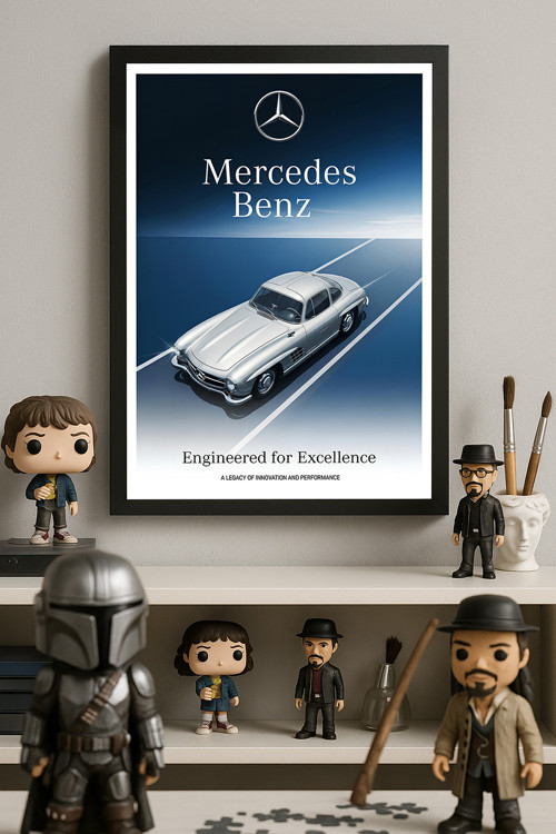 Mercedes Benz Siyah Ahşap Çerçeveli Poster, Dekoratif Araba Duvar Tablosu