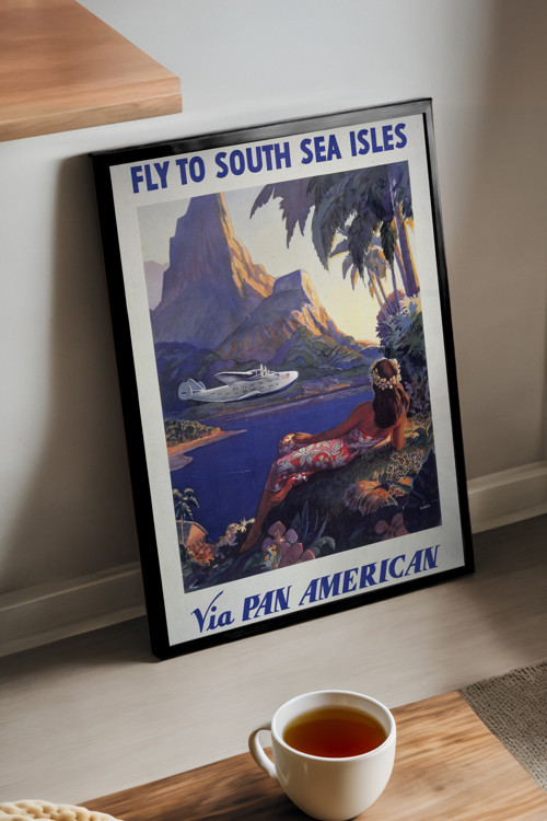 South Sea Isles Siyah Ahşap Çerçeveli Poster, Dekoratif Seyahat Duvar Tablosu
